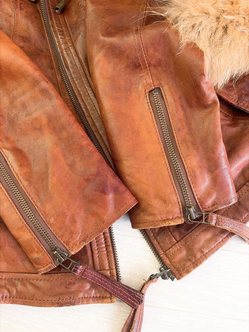 ☆goa ゴア ラムレザー 革ジャン ファー付き ブラウン 難あり