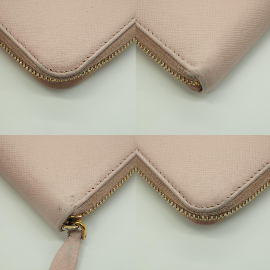 PRADA プラダ サフィアーノ ラウンドファスナー ピンク系 ゴールドロゴ