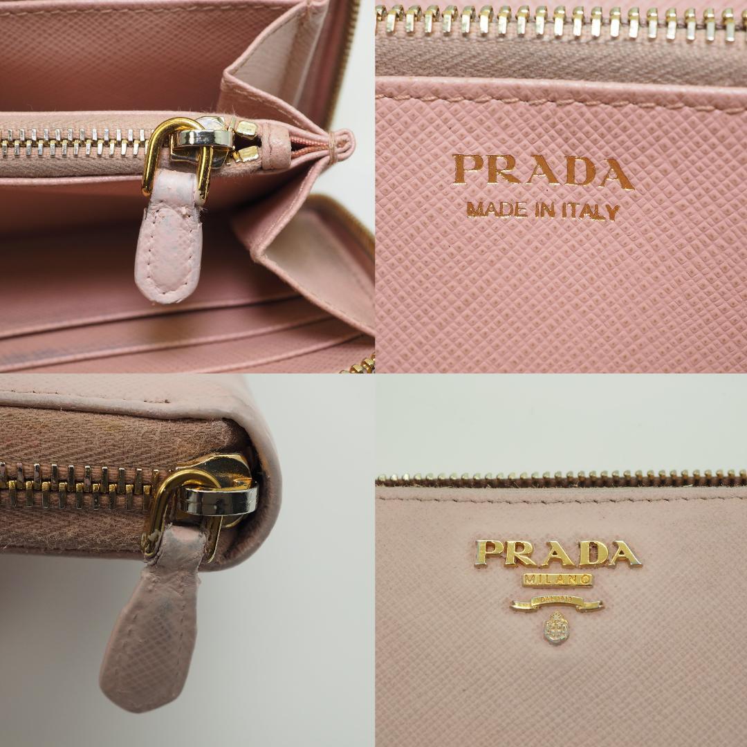 PRADA プラダ サフィアーノ ラウンドファスナー ピンク系 ゴールドロゴ