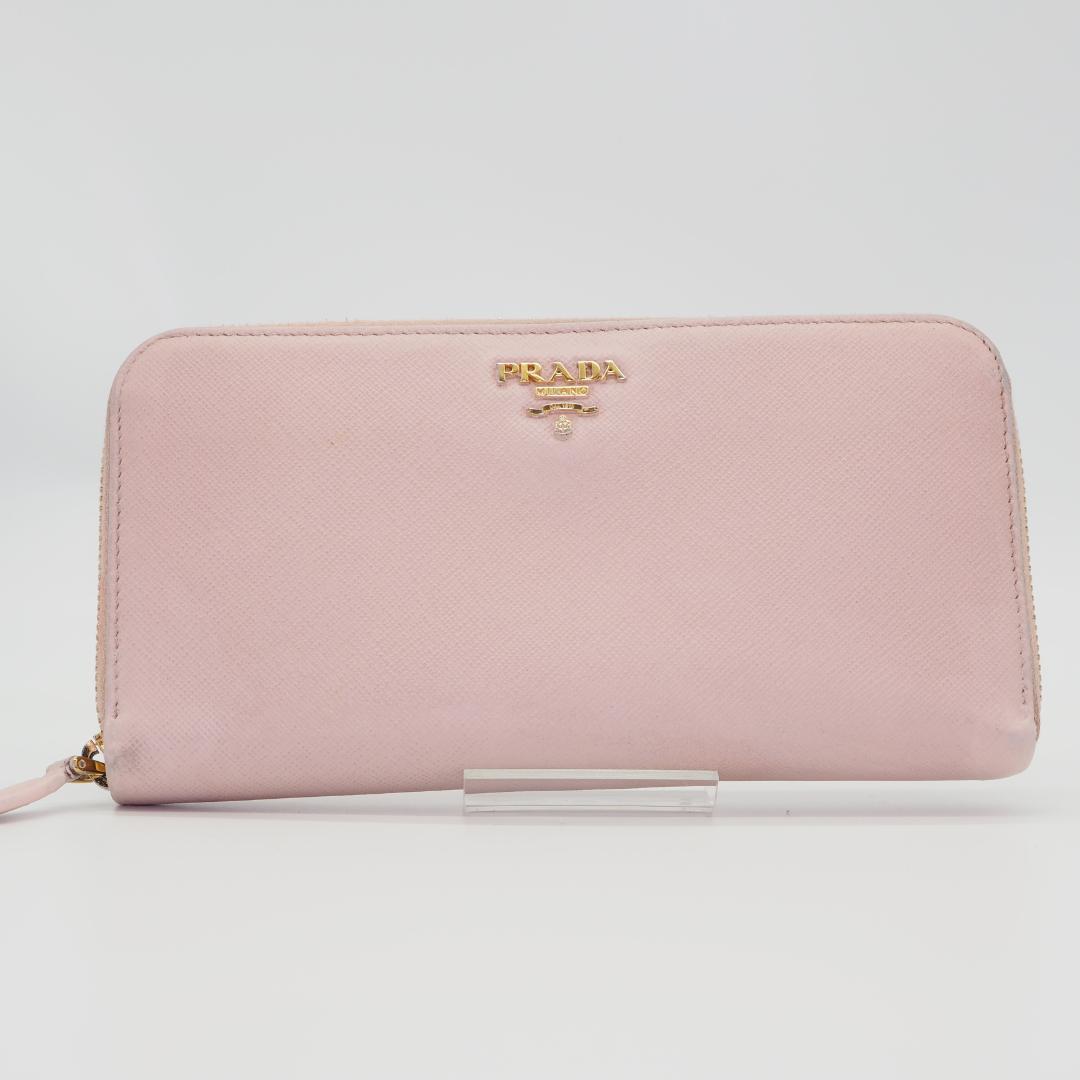 PRADA プラダ サフィアーノ ラウンドファスナー ピンク系 ゴールドロゴ