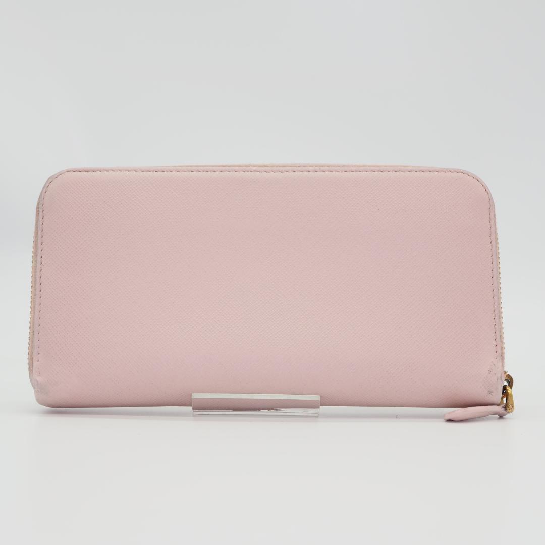 PRADA プラダ サフィアーノ ラウンドファスナー ピンク系 ゴールドロゴ