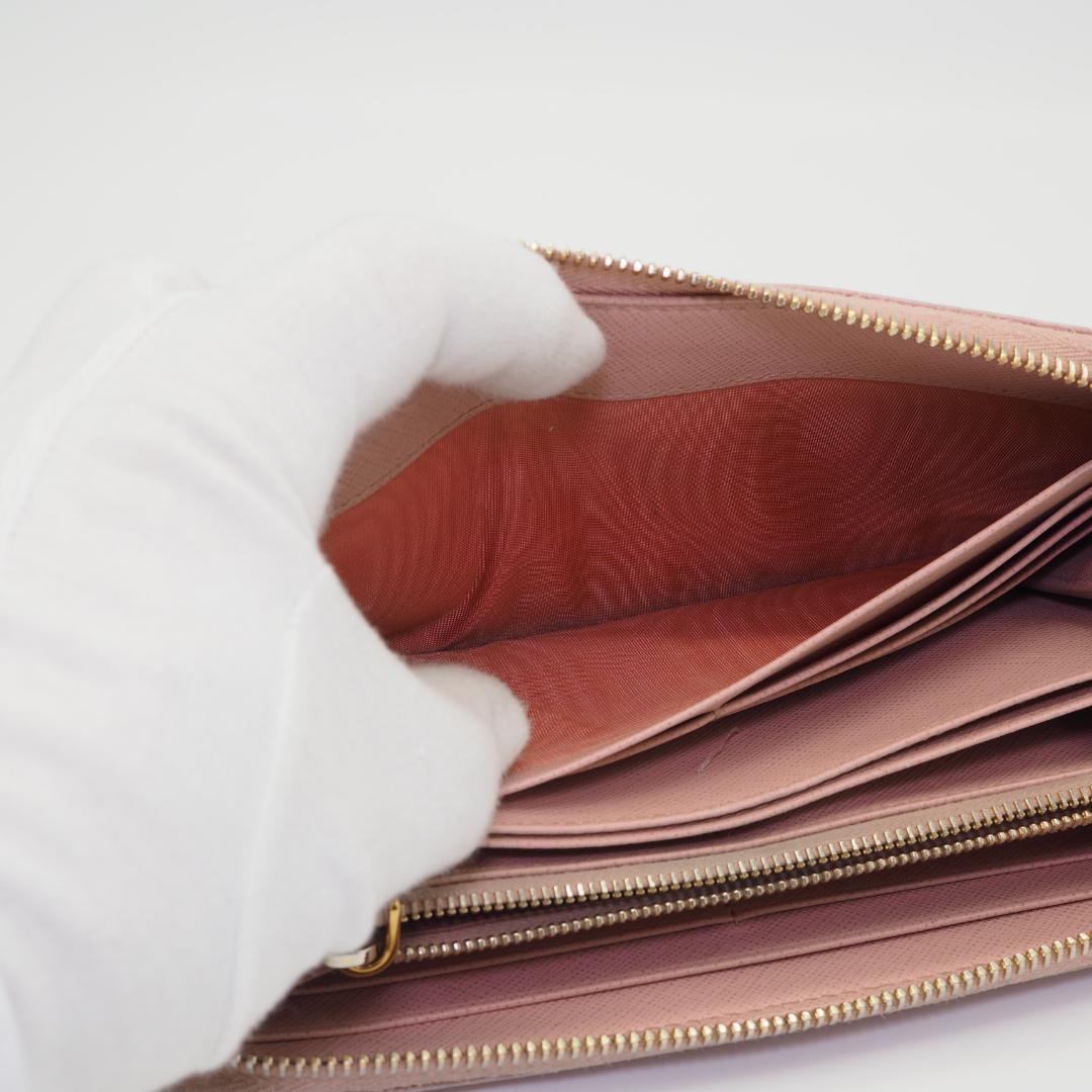 PRADA プラダ サフィアーノ ラウンドファスナー ピンク系 ゴールドロゴ