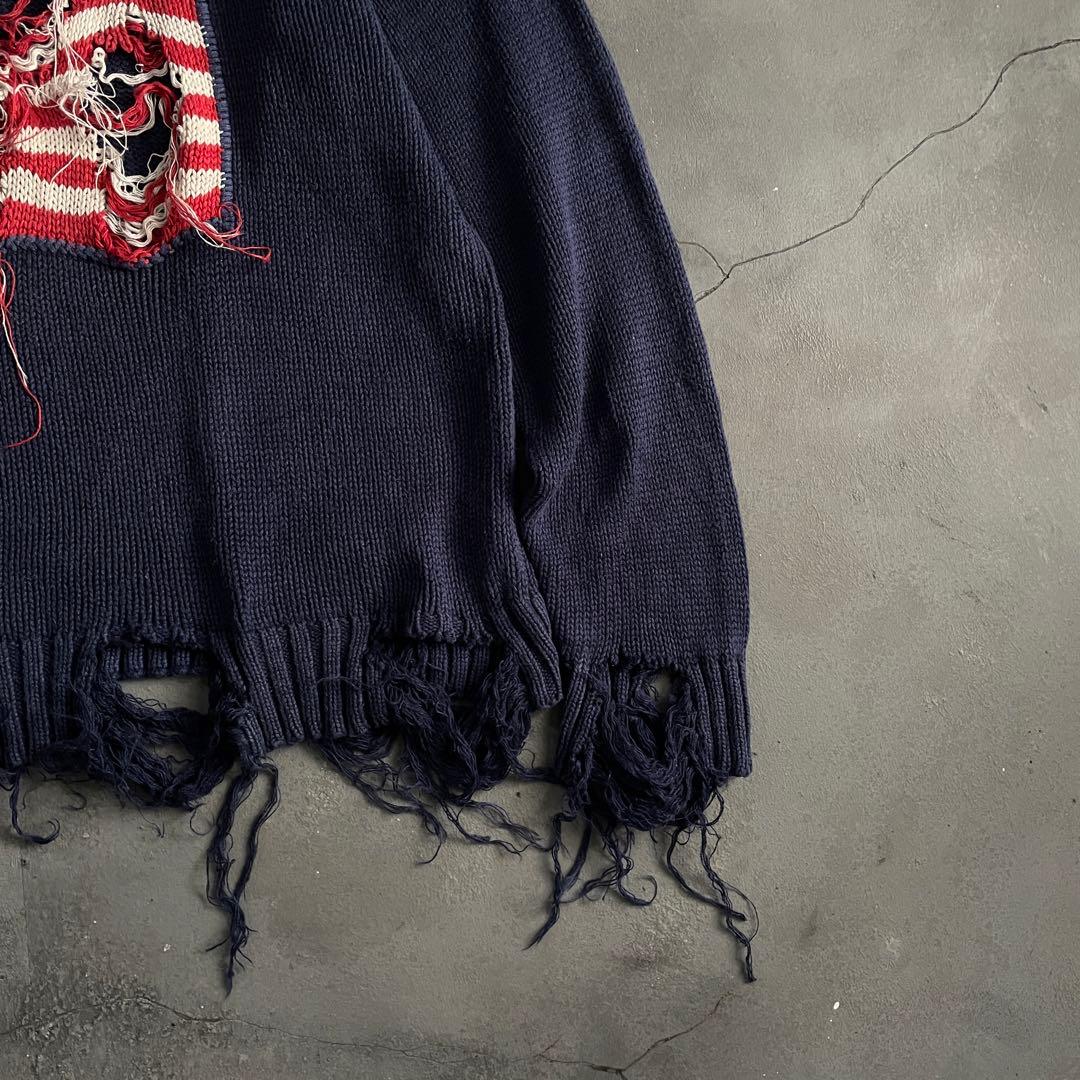 90's john ashford”麻綿”星条旗”Boro knit