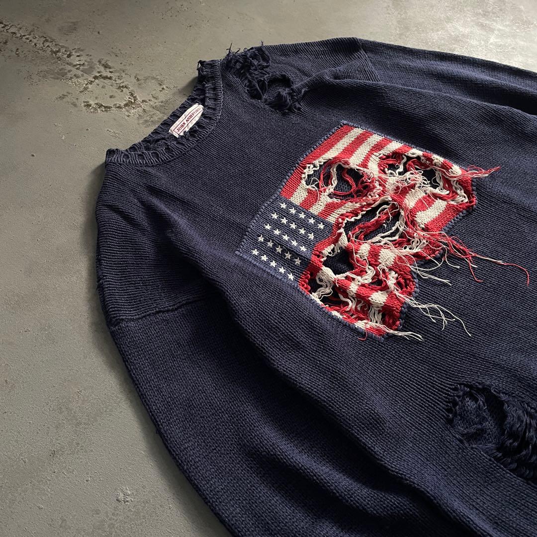 90's john ashford”麻綿”星条旗”Boro knit