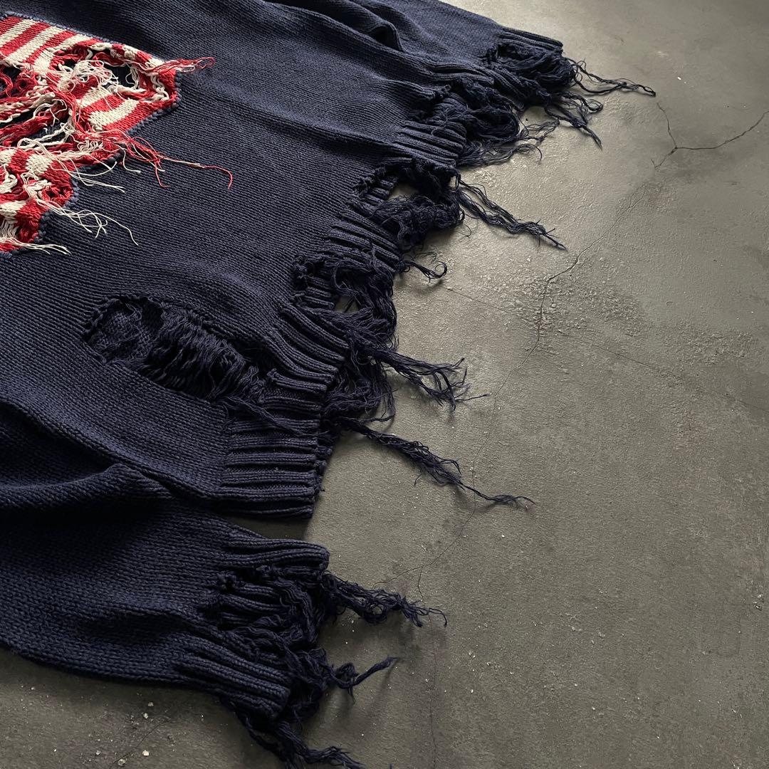 90's john ashford”麻綿”星条旗”Boro knit