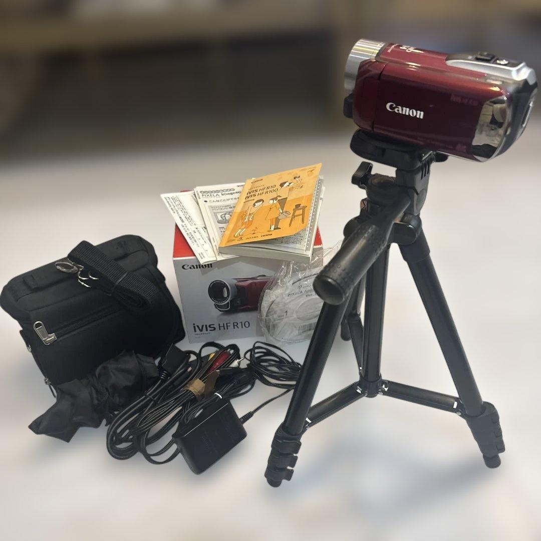 【Canon iVIS HF R10】付属品全て有り、持ち運びポーチ、三脚付き