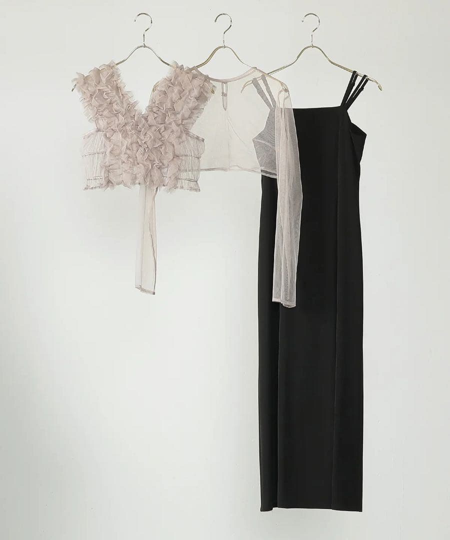 チュール ボリューム フリル ベスト シアー トップス ワンピース 3点セット