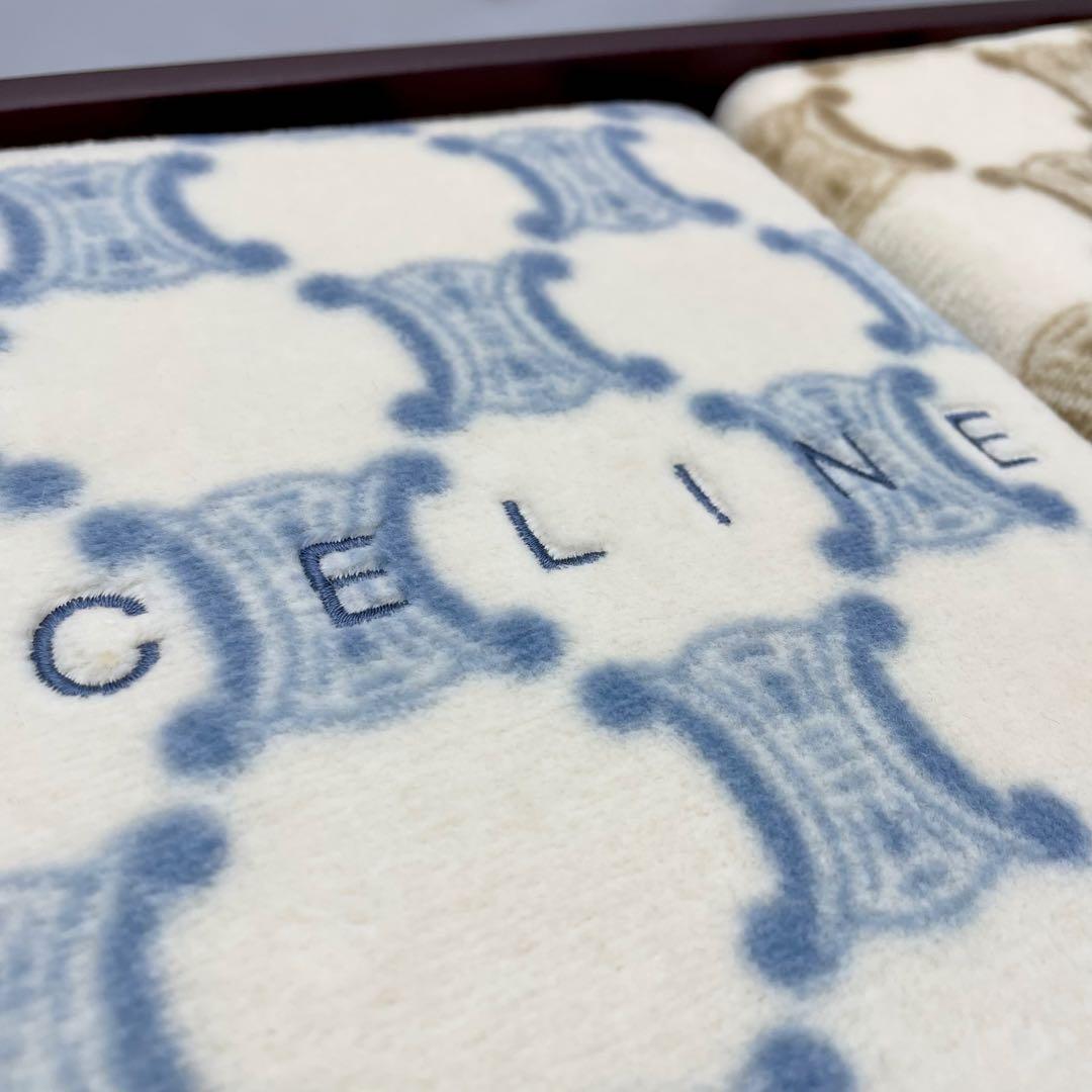 【未使用】CELINE セリーヌ 綿毛布 ２枚組 マカダム柄 総柄 ベージュ
