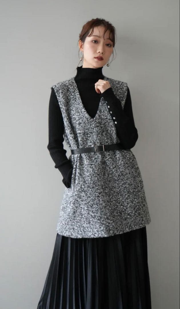 lumier ミックスループヤーンニットミニワンピース/GRAY