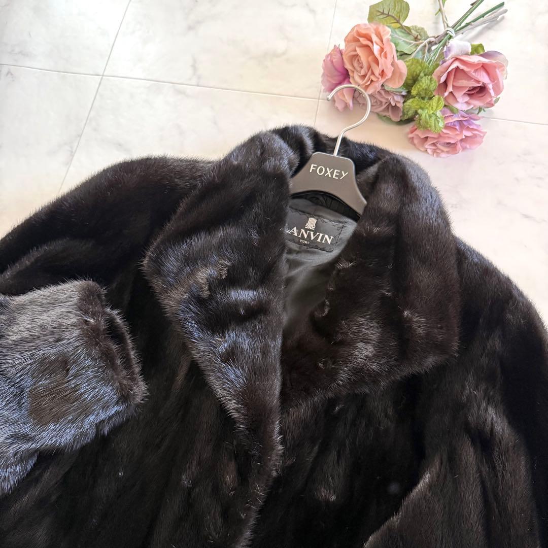ランバン ブラックミンク ファーコート リアルファー 袖太 ボリューム 艶◎