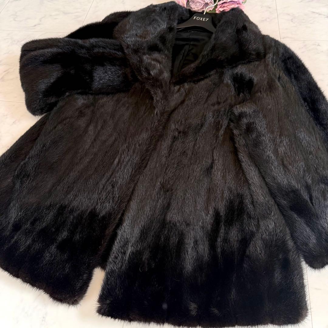 ランバン ブラックミンク ファーコート リアルファー 袖太 ボリューム 艶◎