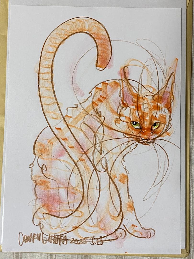 真作 木原千春 5分間 ドローイング chiharu kihara 猫