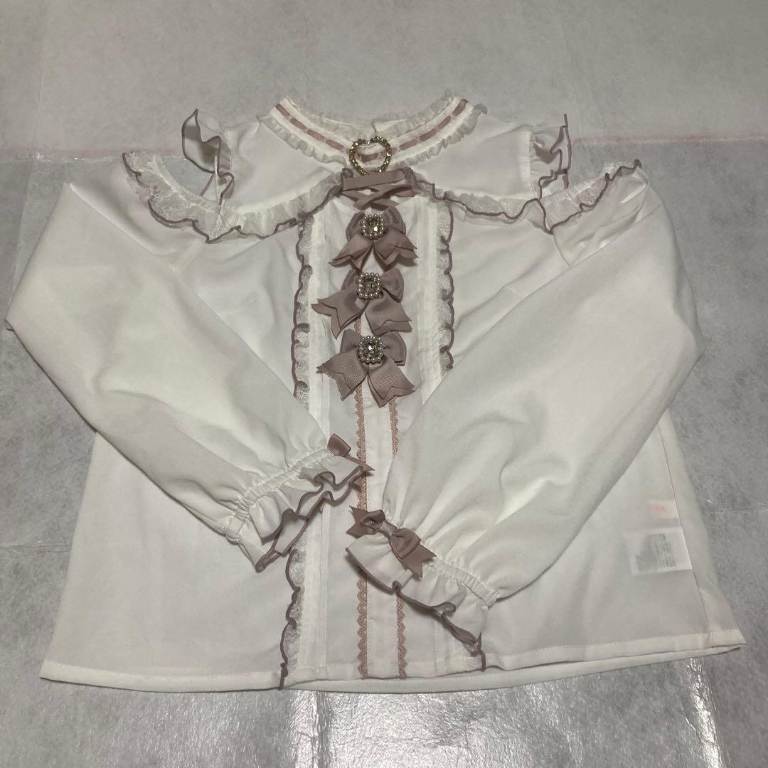 LIZLISA トップス 3つリボンハートチョーカーブラウス ピンク ホワイト