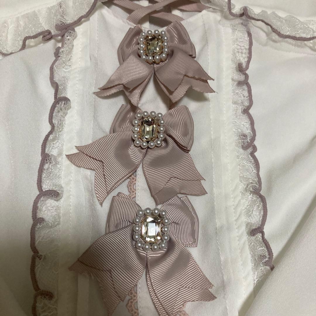 LIZLISA トップス 3つリボンハートチョーカーブラウス ピンク ホワイト