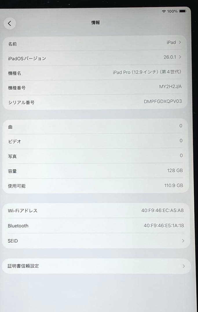iPad Pro 第4世代　Wi-Fi グレイ128GB 超美品　ほぼ未使用品