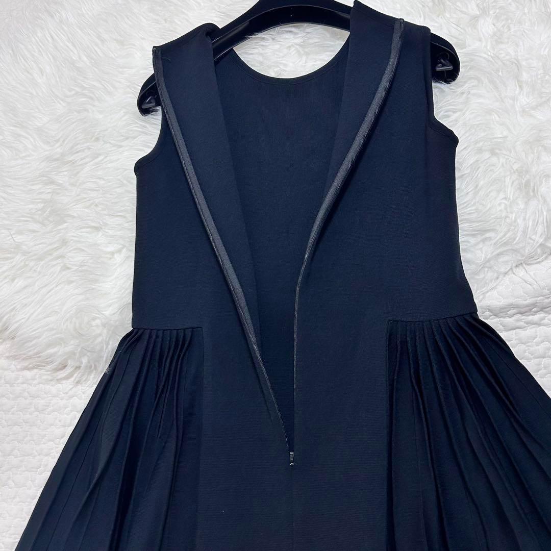 美品♡FOXEY サイドプリーツニットワンピース　フレア　38 ダークネイビー