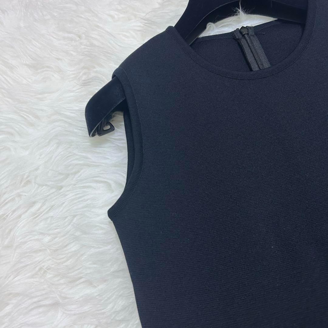 美品♡FOXEY サイドプリーツニットワンピース　フレア　38 ダークネイビー