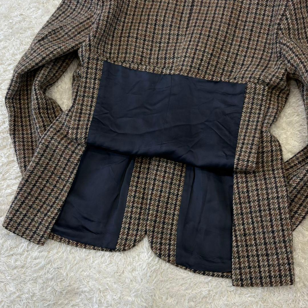 ハリスツイード テーラードジャケット くるみボタン 総柄 チェック 総裏地 XL