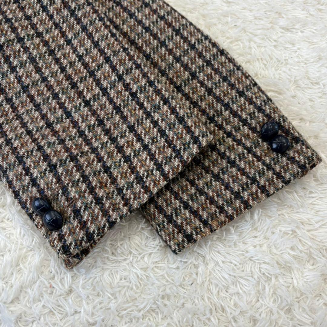 ハリスツイード テーラードジャケット くるみボタン 総柄 チェック 総裏地 XL