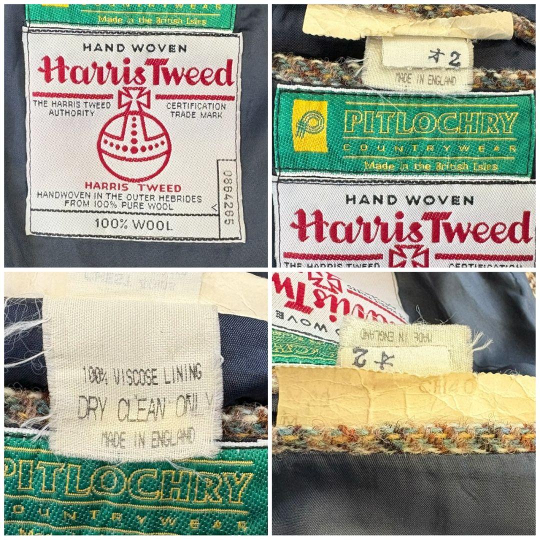 ハリスツイード テーラードジャケット くるみボタン 総柄 チェック 総裏地 XL