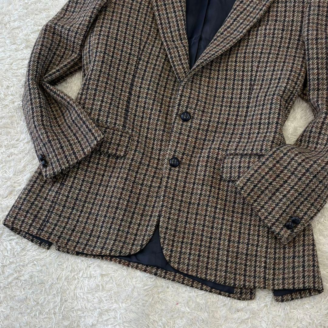 ハリスツイード テーラードジャケット くるみボタン 総柄 チェック 総裏地 XL