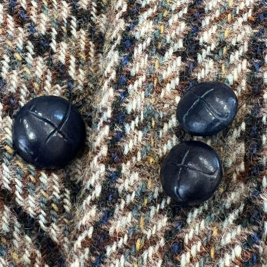 ハリスツイード テーラードジャケット くるみボタン 総柄 チェック 総裏地 XL