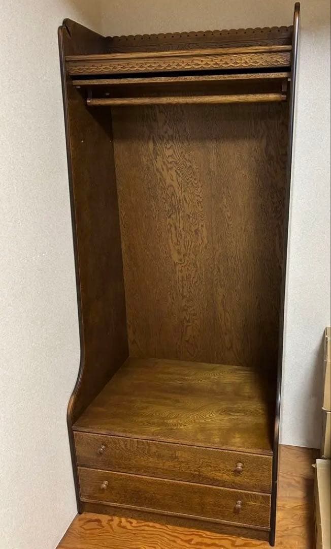 オープンクローゼット ダークブラウン 洋服吊りタンス ハンガーラック 引き出し２