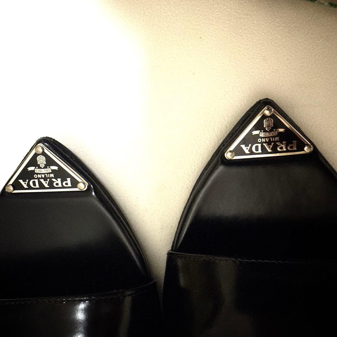 PRADA プラダ ロゴ ミュール サンダル 36 黒 ブラック　フラット