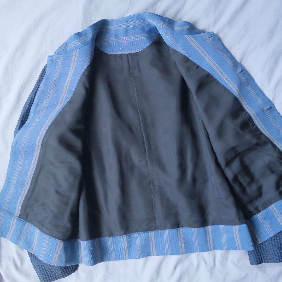 AKI NAGAI ノーカラー ストライプ 切替 ジャケット 日本製