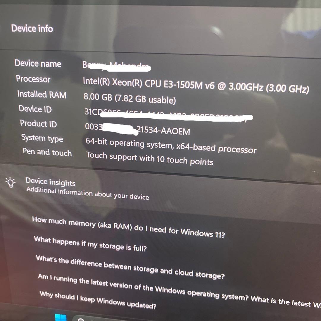 Dell Precision 5520ノートPC Intel Xeon 8GB