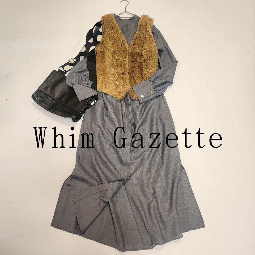 美品【定3.5万】ウィムガゼット ウール バンドカラー シャツワンピース リボン