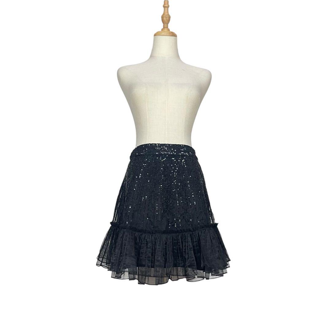 【極美品】レッドヴァレンティノ★スパンコール　チュール　ミニスカート　黒