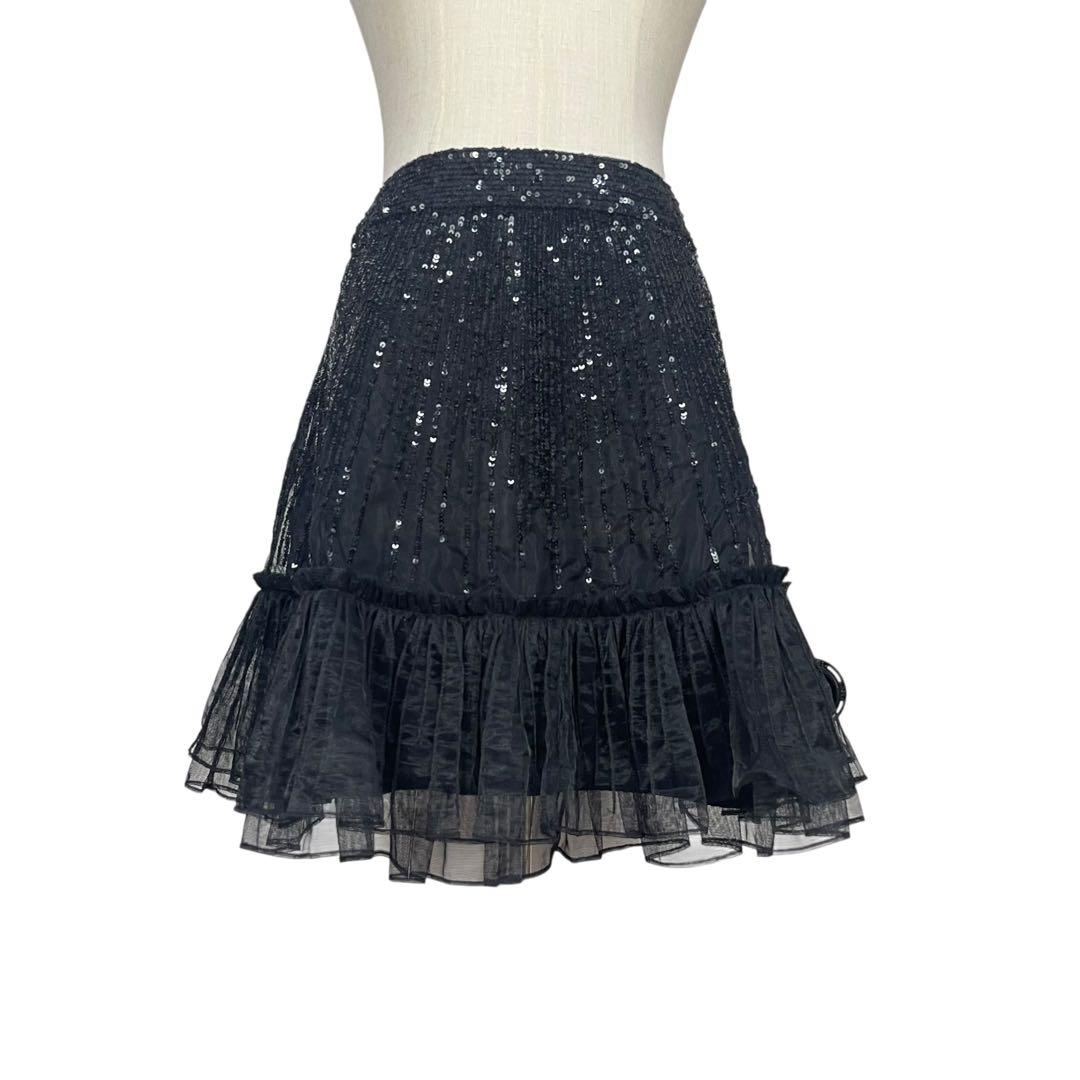 【極美品】レッドヴァレンティノ★スパンコール　チュール　ミニスカート　黒