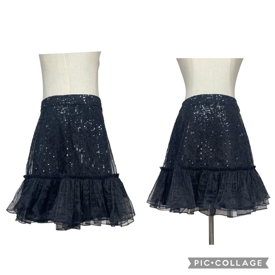 【極美品】レッドヴァレンティノ★スパンコール　チュール　ミニスカート　黒