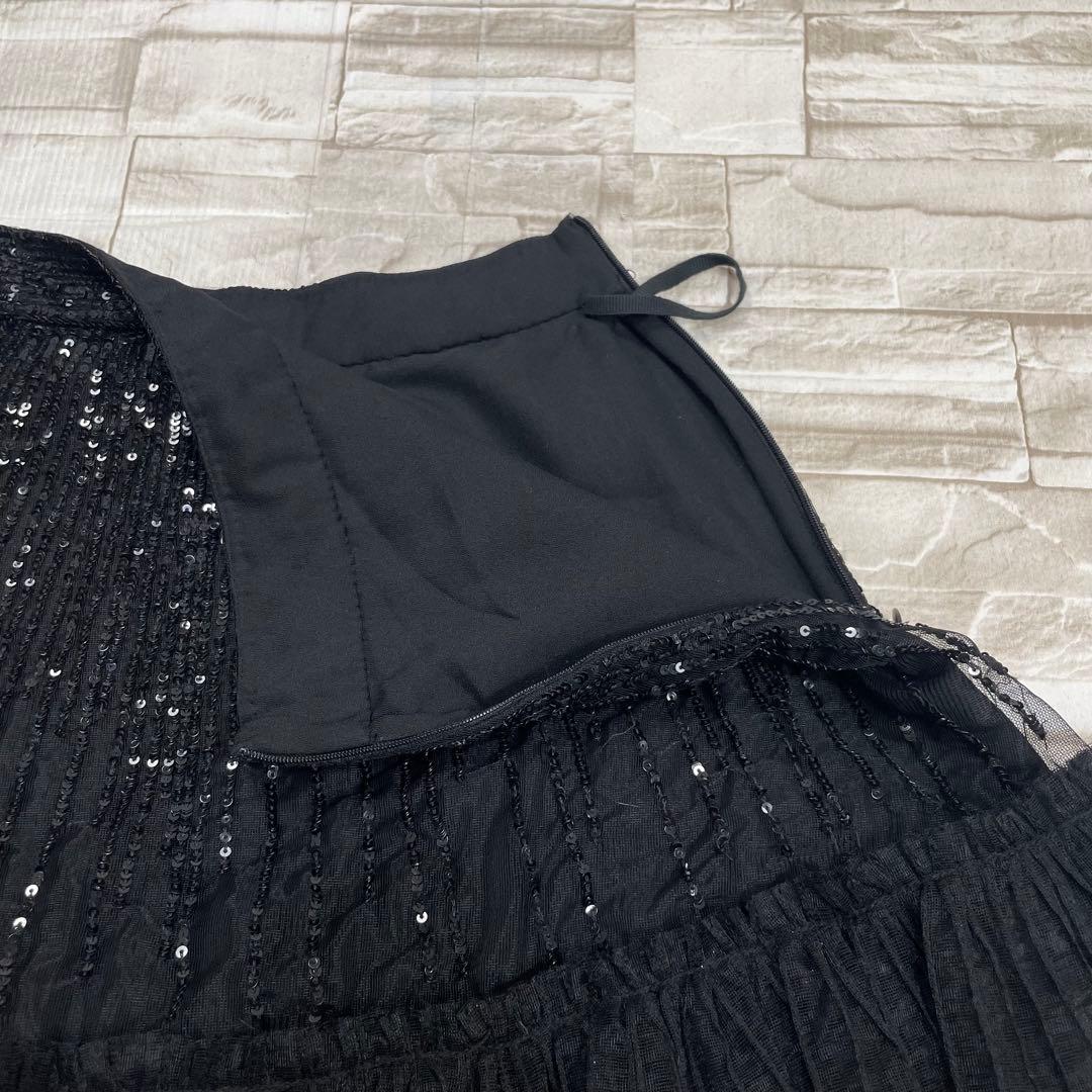 【極美品】レッドヴァレンティノ★スパンコール　チュール　ミニスカート　黒