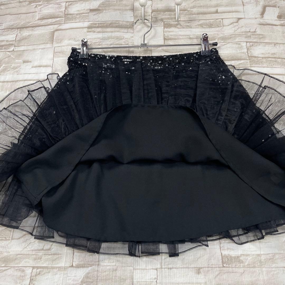 【極美品】レッドヴァレンティノ★スパンコール　チュール　ミニスカート　黒