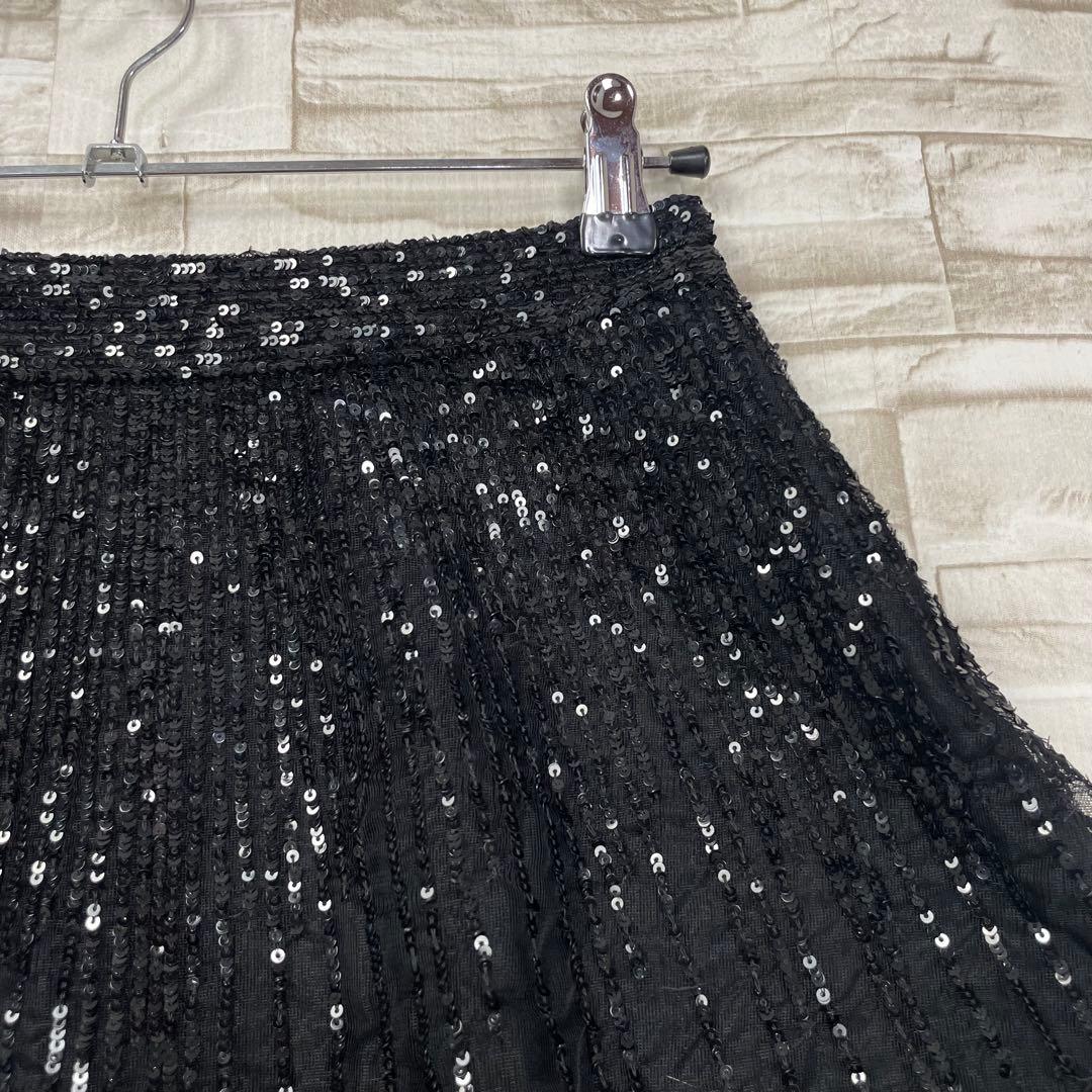 【極美品】レッドヴァレンティノ★スパンコール　チュール　ミニスカート　黒