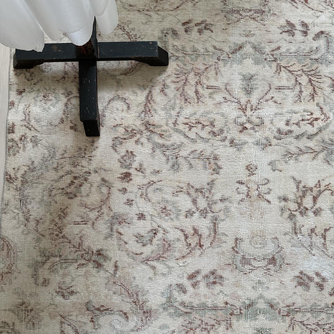 トルコ ヴィンテージラグ A27超大判 レア クリーム セージグリーン ベージュ