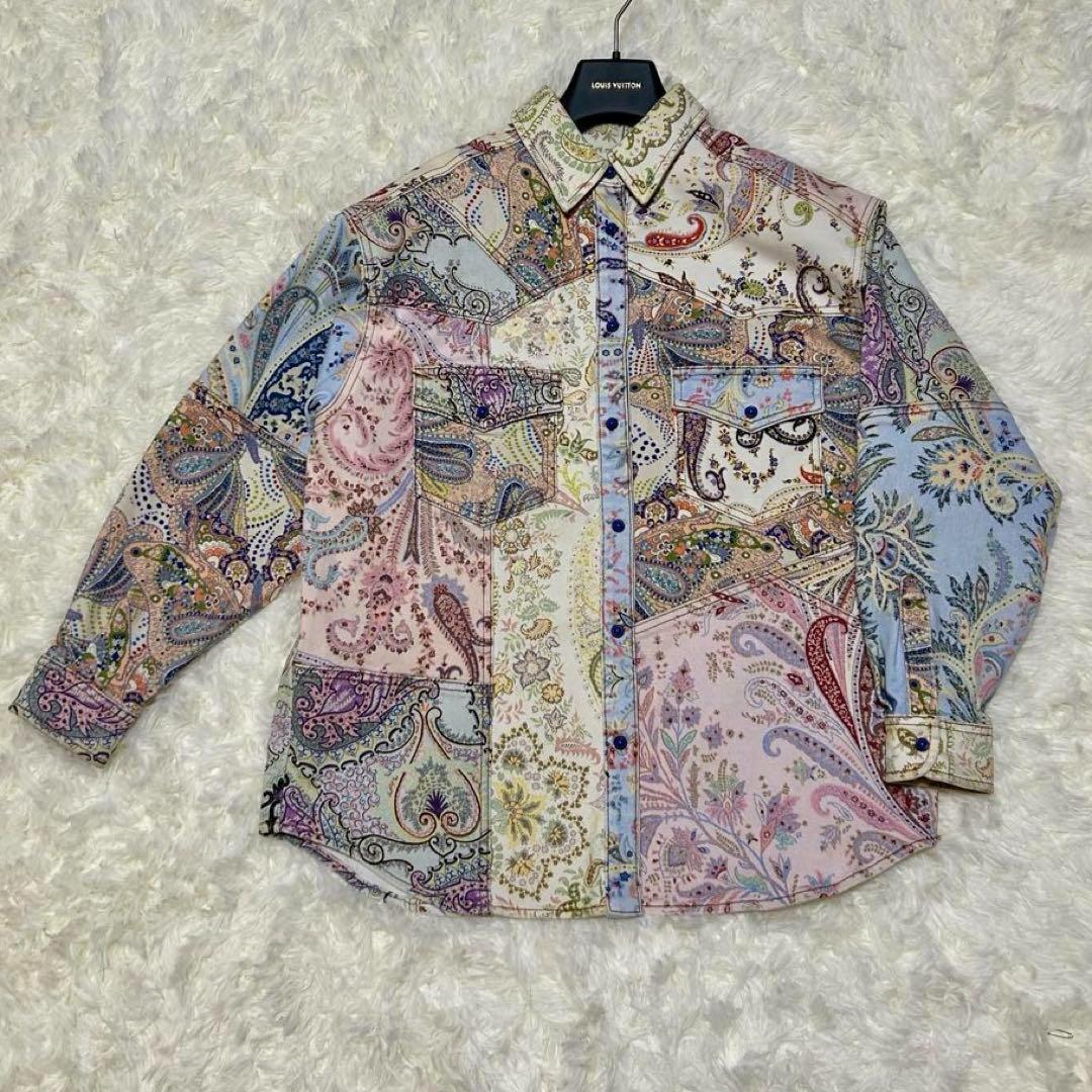 希少　ETRO ペイズリー柄　デニムジャケット　マルチカラー　ドルマンスリーブ