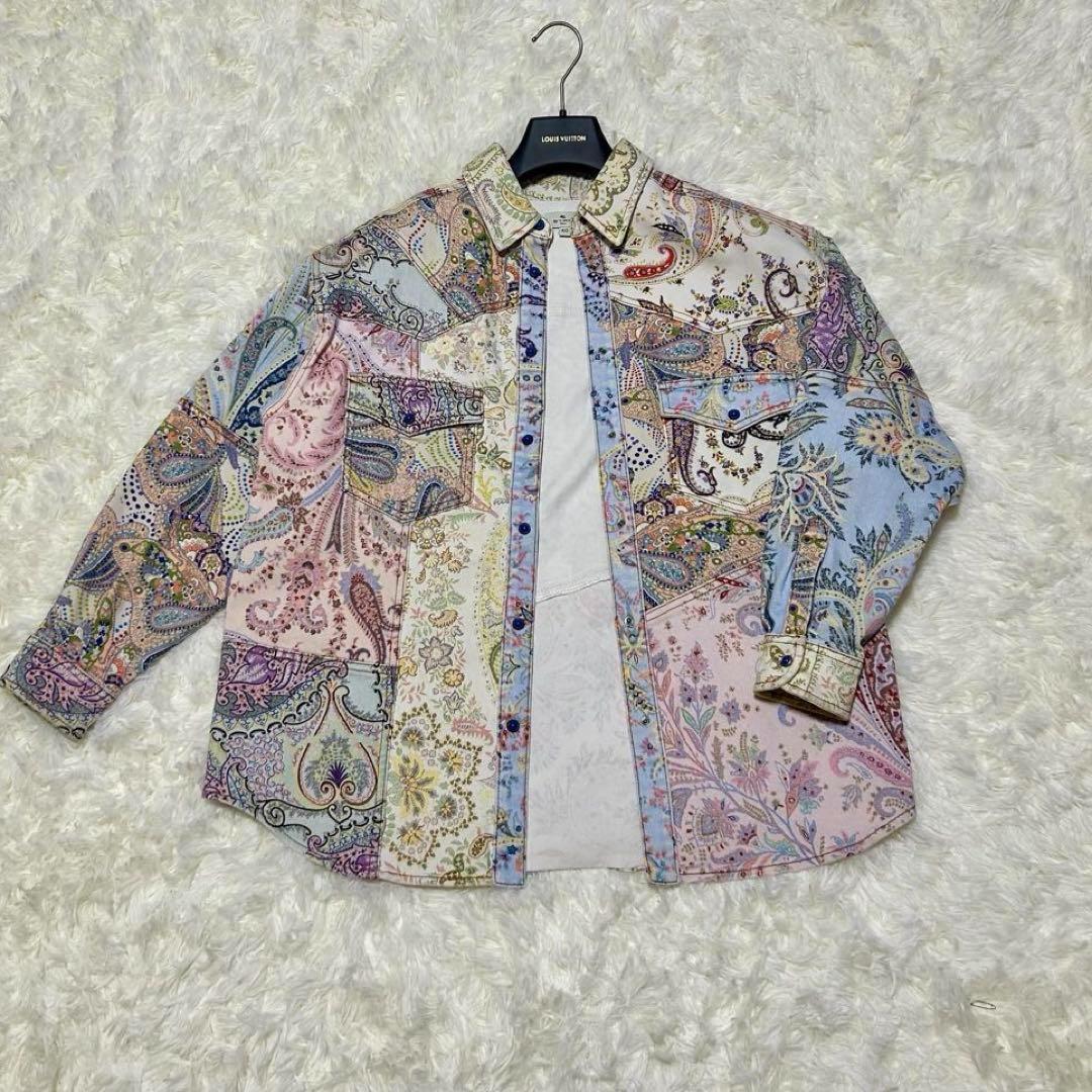 希少　ETRO ペイズリー柄　デニムジャケット　マルチカラー　ドルマンスリーブ