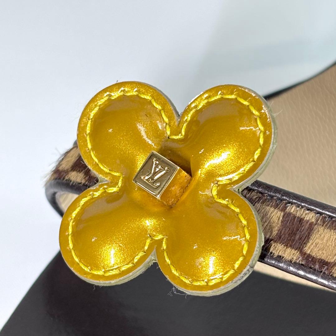 ルイヴィトン ダミエ ソバージュ ミュール ハラコ フラワー チャンキーヒール