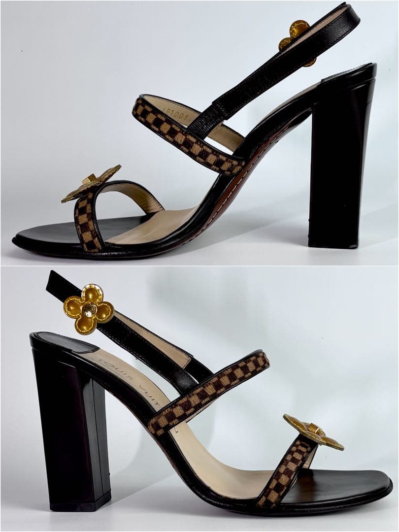 ルイヴィトン ダミエ ソバージュ ミュール ハラコ フラワー チャンキーヒール