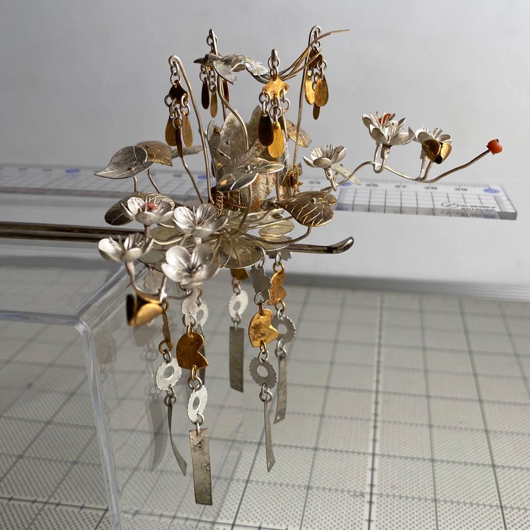 アンティーク　金工細工　花嫁かんざし　金銀びらかんざし