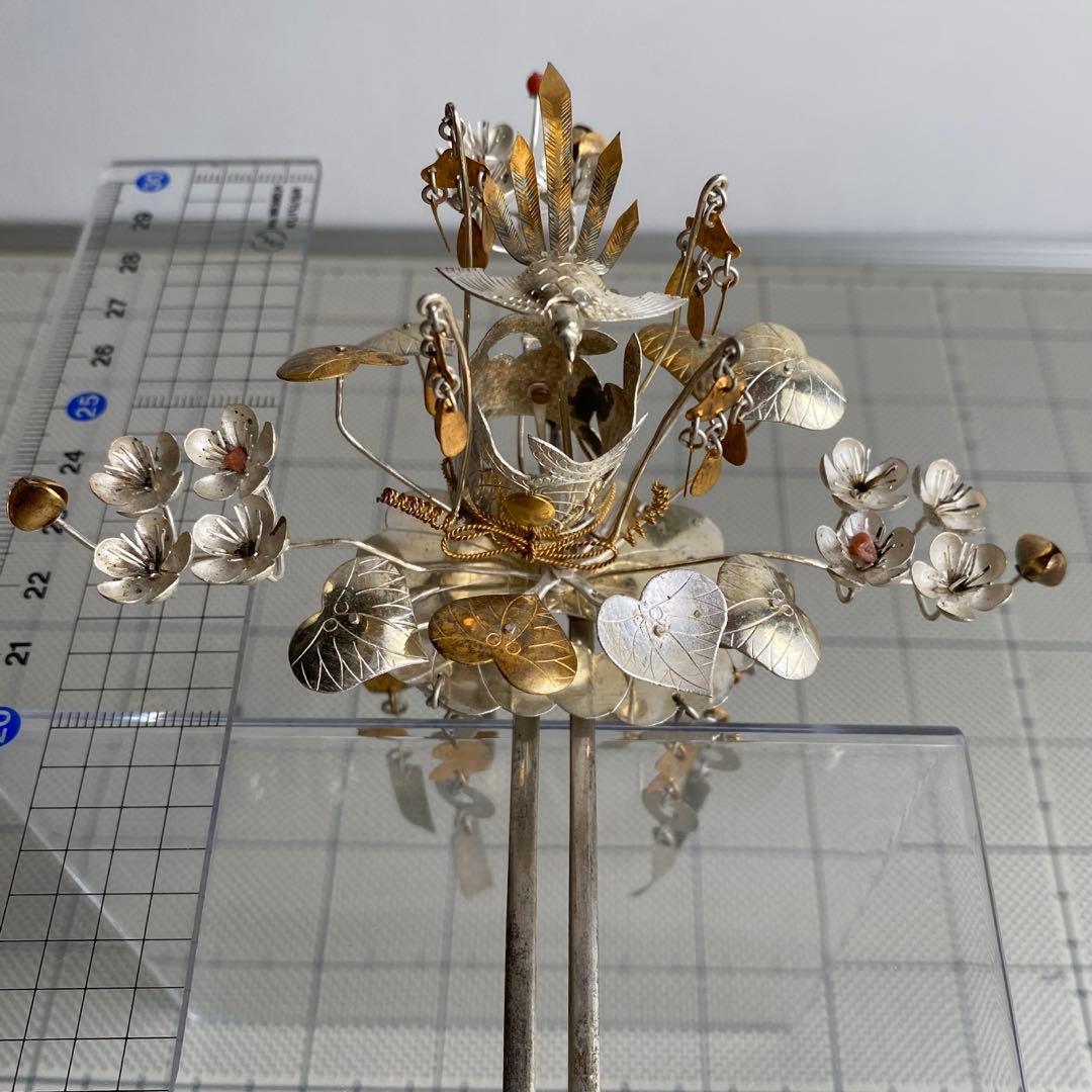 アンティーク　金工細工　花嫁かんざし　金銀びらかんざし