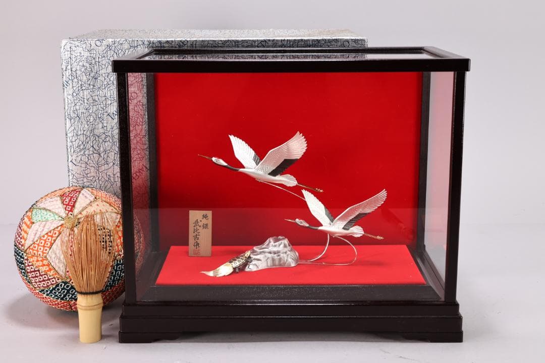 篠原、関武比古 作　純銀製　『 丹頂祝賀の舞 』 ４号　置物　床飾