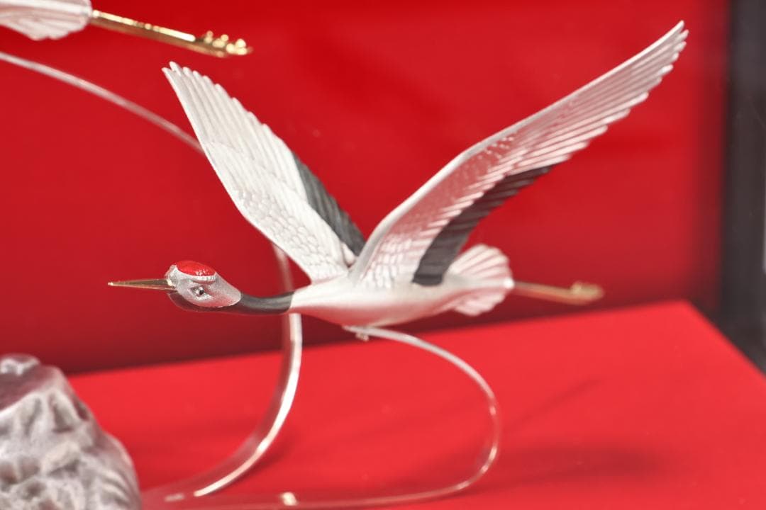 篠原、関武比古 作　純銀製　『 丹頂祝賀の舞 』 ４号　置物　床飾