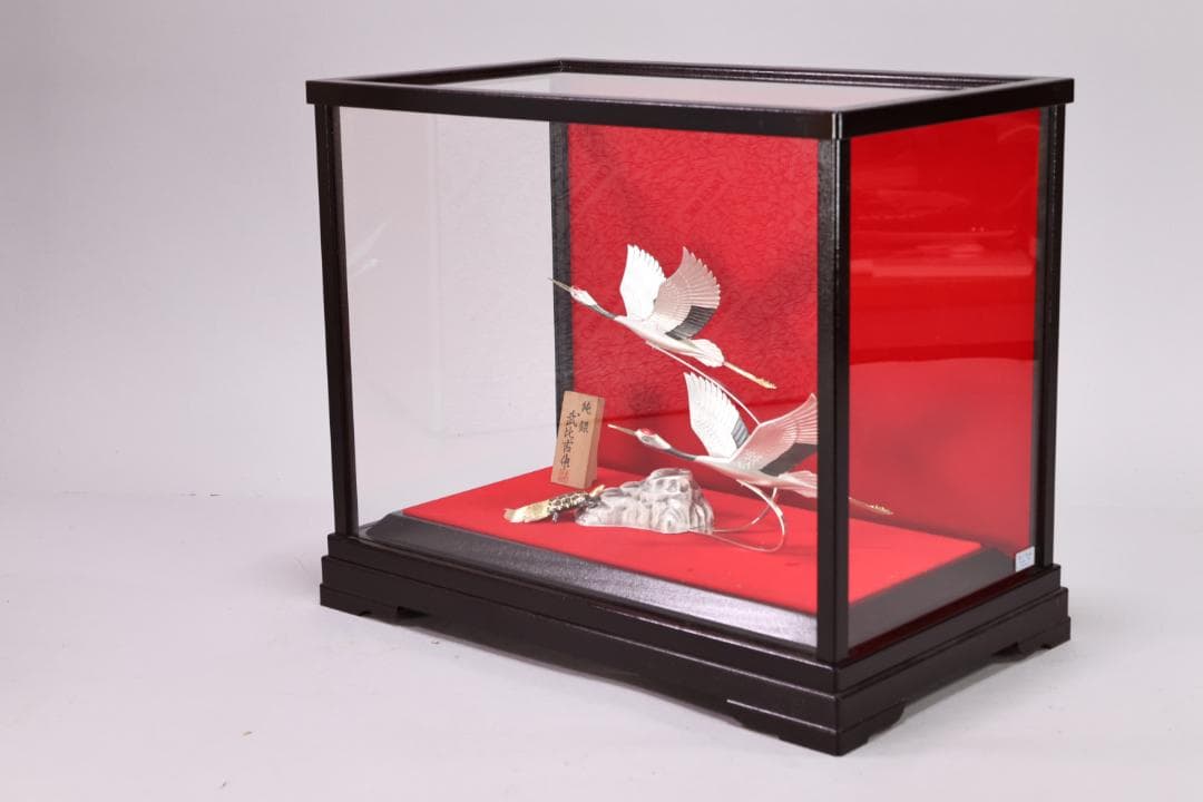 篠原、関武比古 作　純銀製　『 丹頂祝賀の舞 』 ４号　置物　床飾