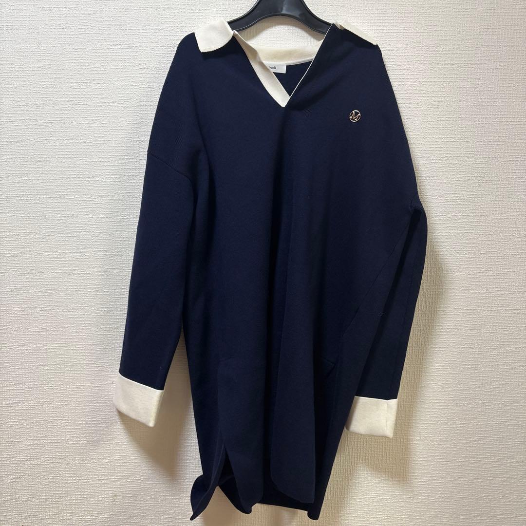 新品 マイストラーダ Mystrada ラガー ニット ミニワンピ 紺 ネイビー