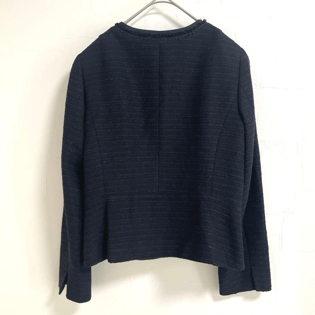 23区 ネイビー ノーカラージャケット 46 日本製　オンワード樫山　大きめ