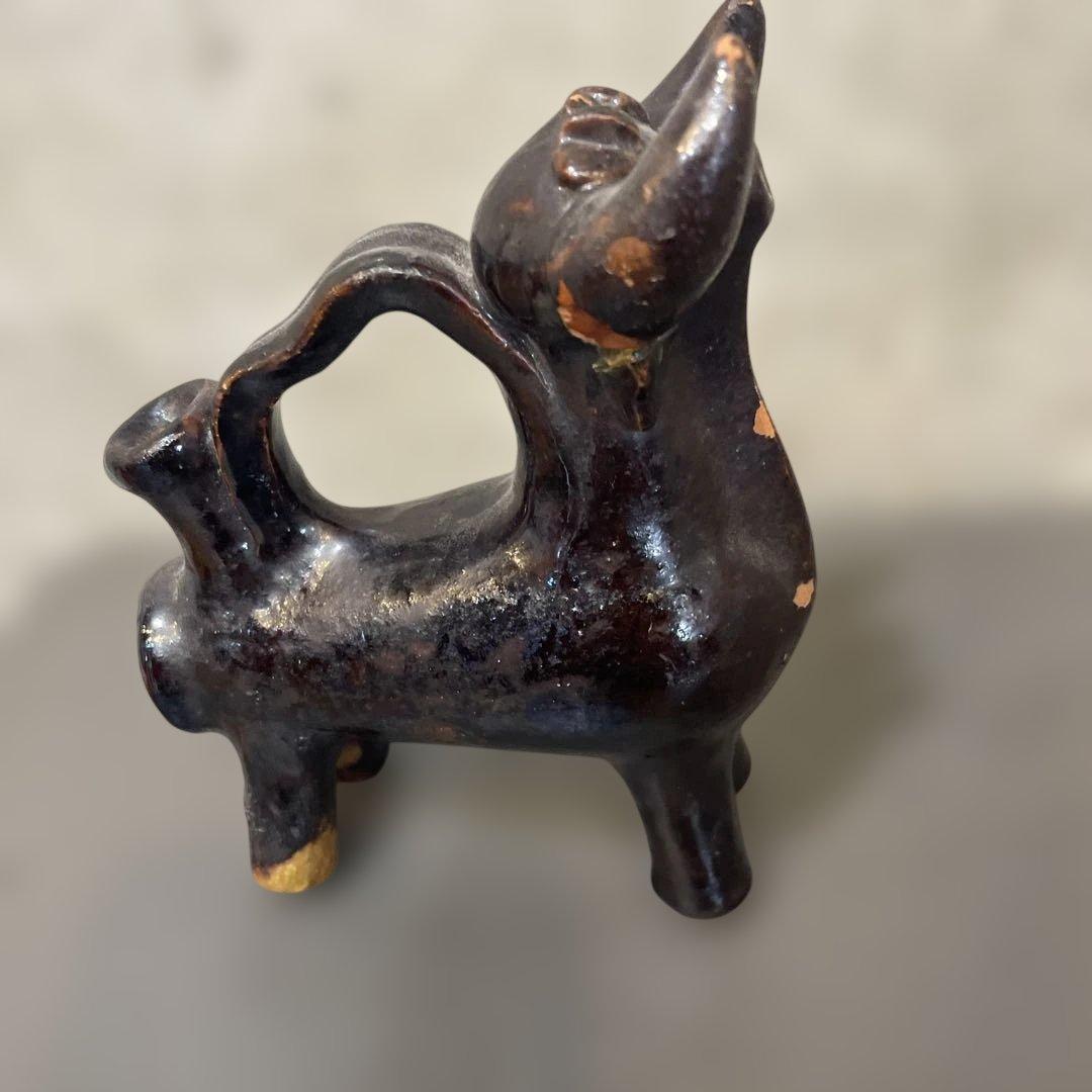 ヴィンテージ スペイン陶器製 雄牛のボティホ：動物の形をした水瓶、クエンカ